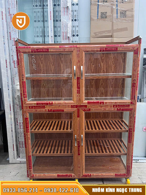 Tủ chén nhôm giả gỗ ngang 1.2m - cao 1.6m tu chen nhom van go